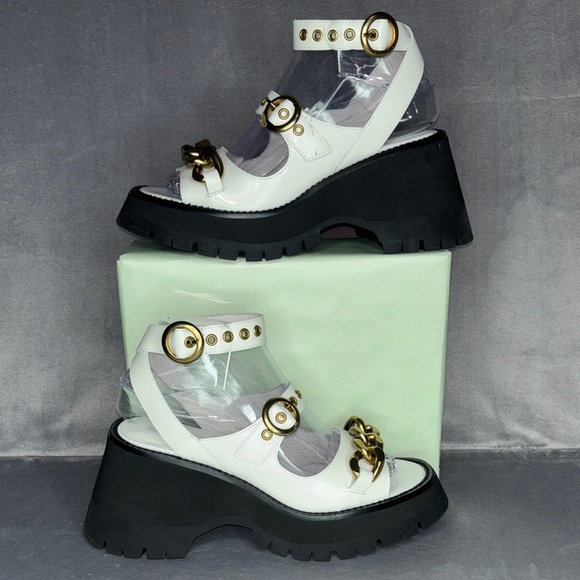 🔥🔥🔥Jeffrey Campbell White and Gold Sandals with Chunky Sole Size: 7🔥🔥🔥 - Picture 2 of 8
